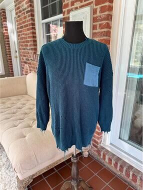 Lovesick Cozy Tattered Teal Sweater - 2X